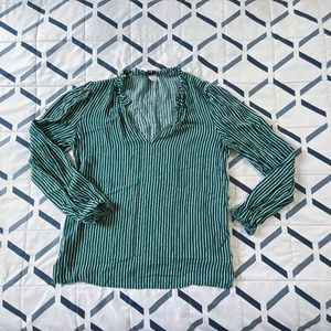 GAP Striped Ruffle Collar Long Sleeve Blouse